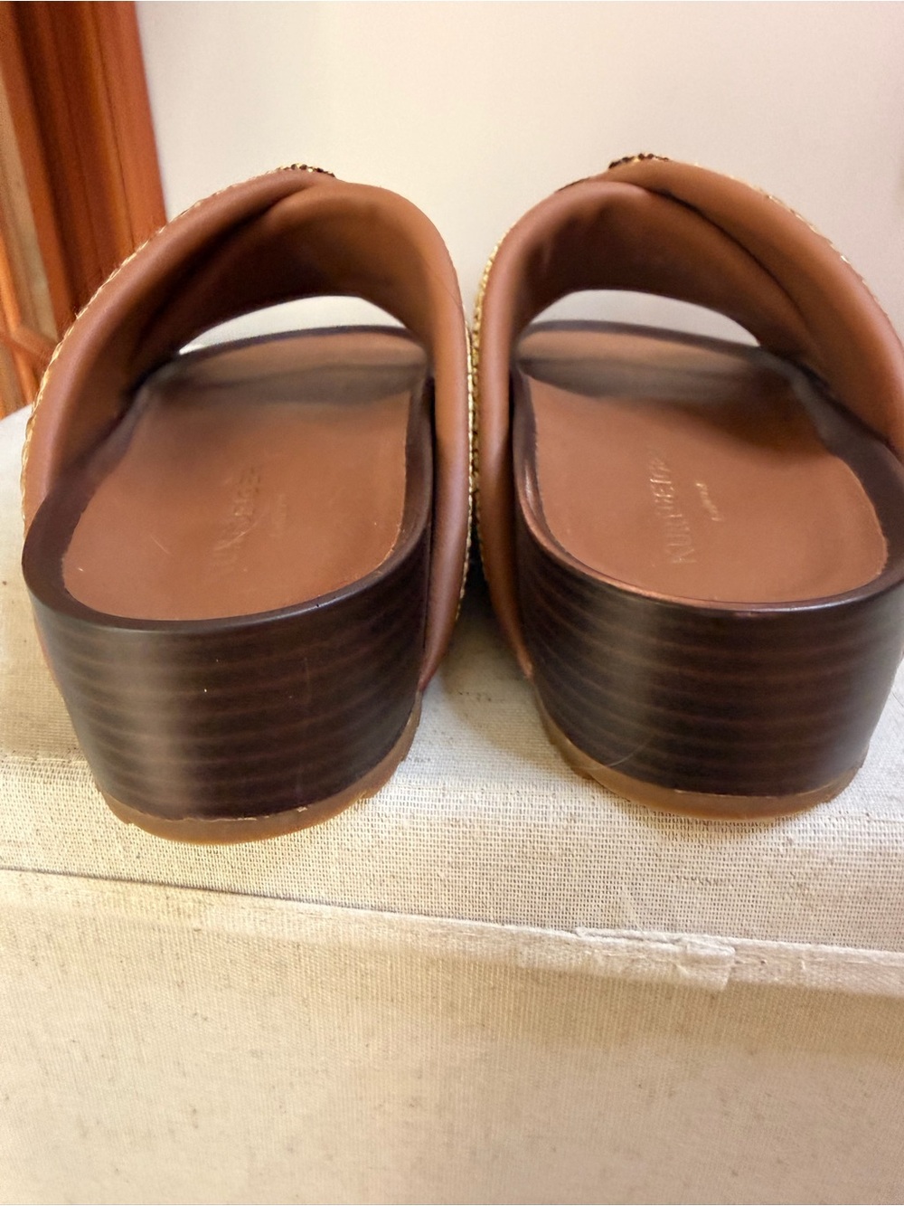 Kurt Geiger Gold Woven Slide Sandals with Decorative Medallion - Picture 6 of 8